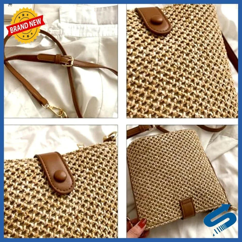 Straw Crossbody Bag Rattan Handwoven Bucket Purse Summer Boho Chic
